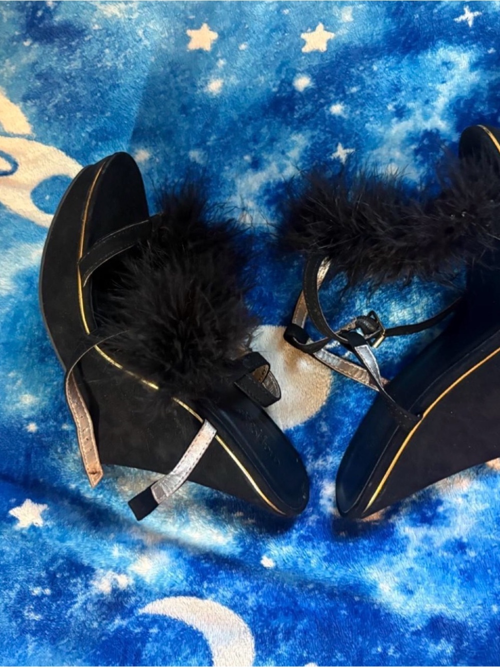 Charlotte Russe Black Feather Wedge Sandals